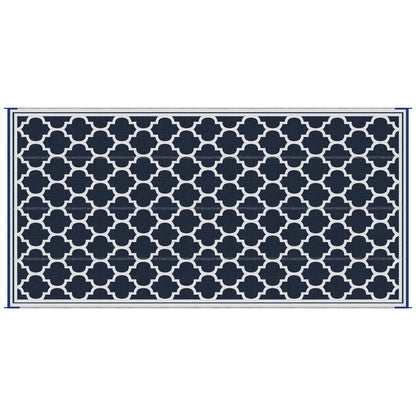 Reversible Outdoor RV Rug, 9' x 18' Patio Floor Mat, Plastic Straw Rug, Dark Blue and White