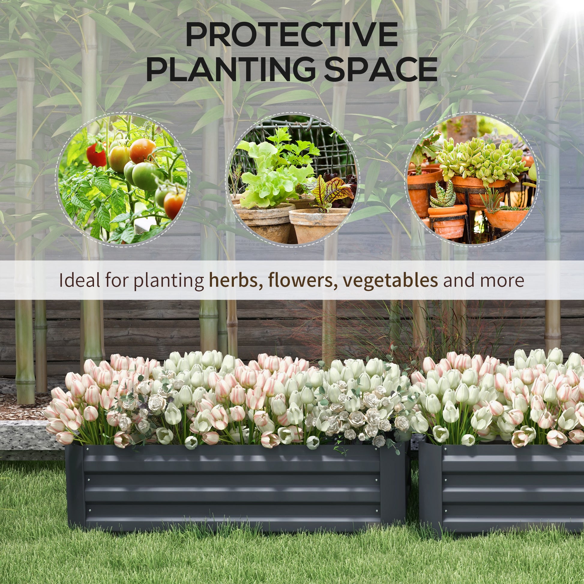 Set of 2 Raised Garden Bed, Steel Elevated Planter Box for Flowers, Herbs, Succulents, 39"x20"x12", Dark Grey