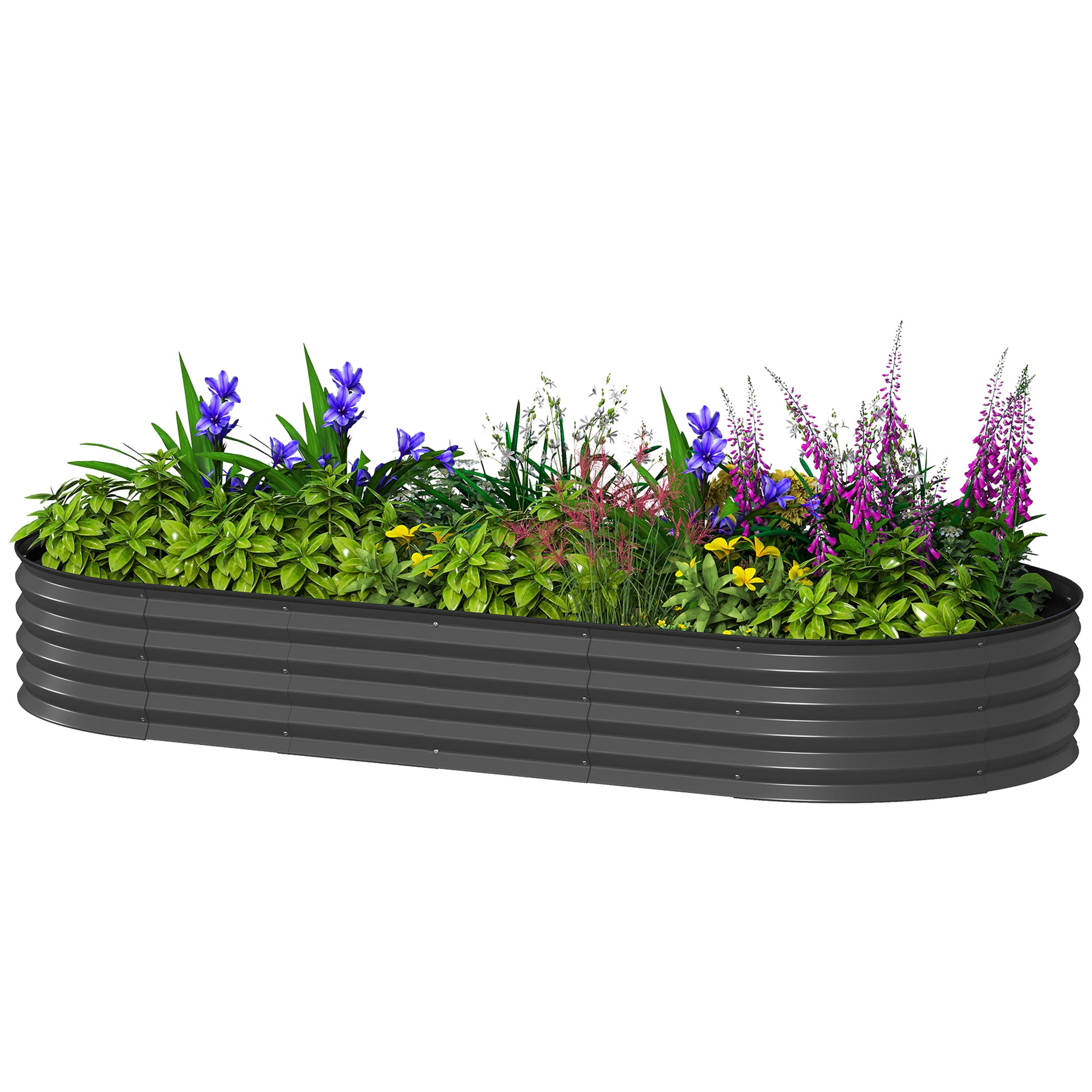 7' x 3' x 1' Large Outdoor Planter Box, Galvanized Raised Garden Bed with Metal Plant Stake, Dark Grey