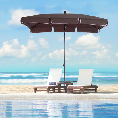 6.5x4ft Rectangle Patio Umbrella Aluminum Tilt Adjustable Garden Parasol Sun Shade Outdoor Canopy Coffee