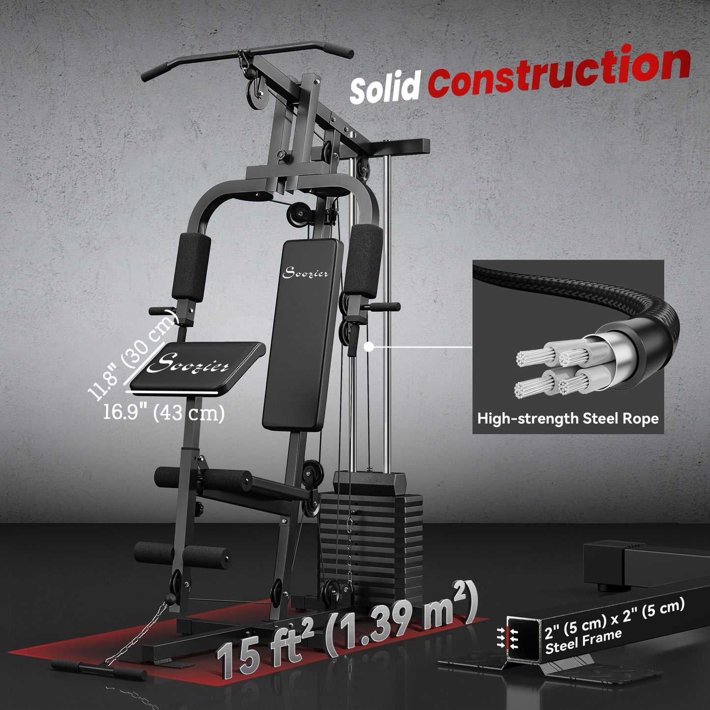 Soozier Home Gym Equipment Weight Training Machine, Multifunction Workout Machine with 143lbs Weight Stack for Full Body Workout and Strength Training, Black