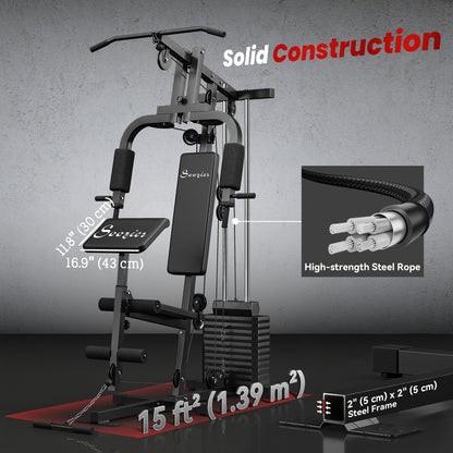 Soozier Home Gym Equipment Weight Training Machine, Multifunction Workout Machine with 143lbs Weight Stack for Full Body Workout and Strength Training, Black