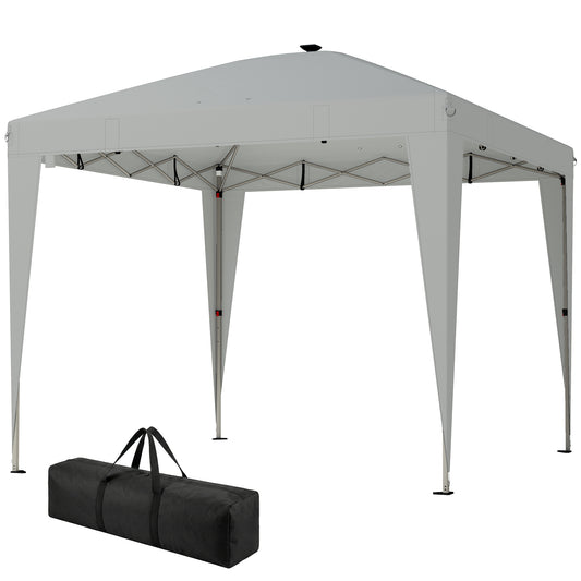 10 x 10 ft Pop Up Canopy Tent with Central Light, UPF 50+ Instant Portable Canopy Shelter with Remote, Light Grey