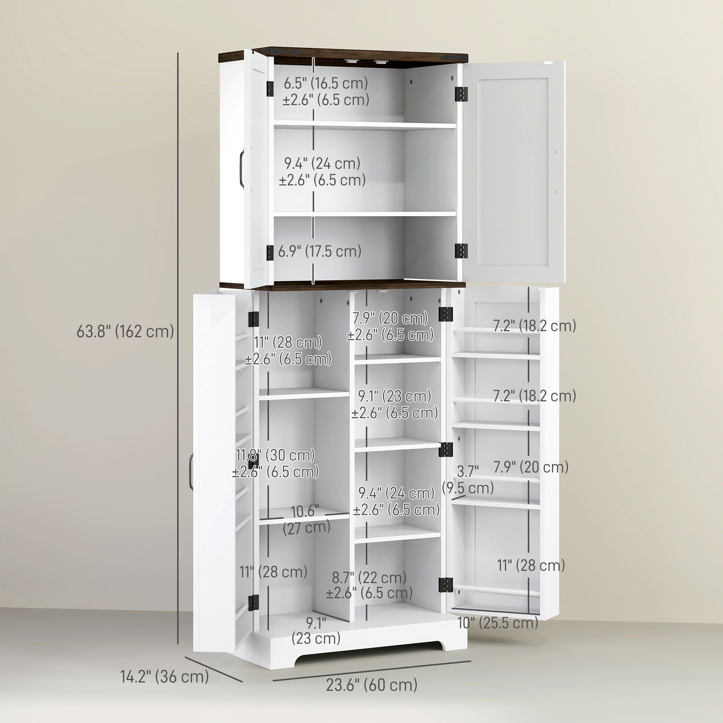 64" Tall Kitchen Pantry Cabinet with Spice Racks and Adjustable Shelves, White
