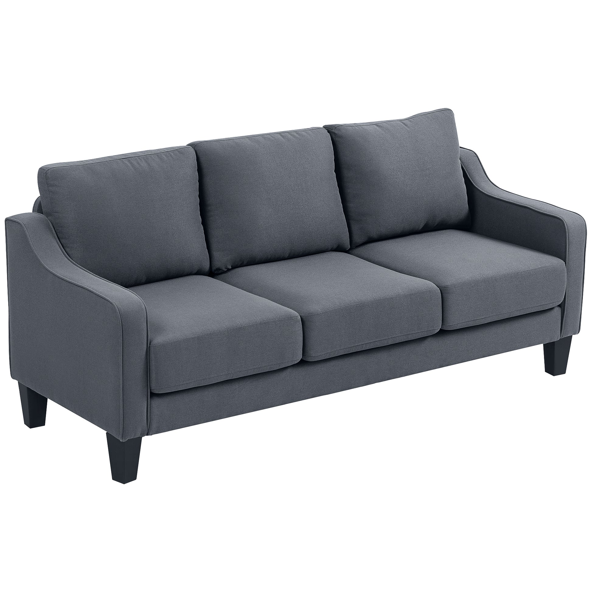 3 Seater Sofa, Modern Couch with Pocket Spring, Linen Upholstered, Thick Padded, Charcoal Grey