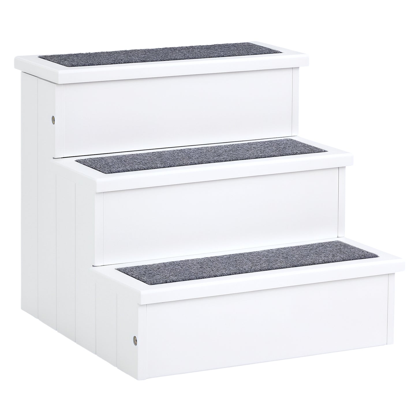 Pet Steps 3-Step Dog Stairs for Small Dogs Cats and Wooden Ramp with Storage Box Carpet Tread, White