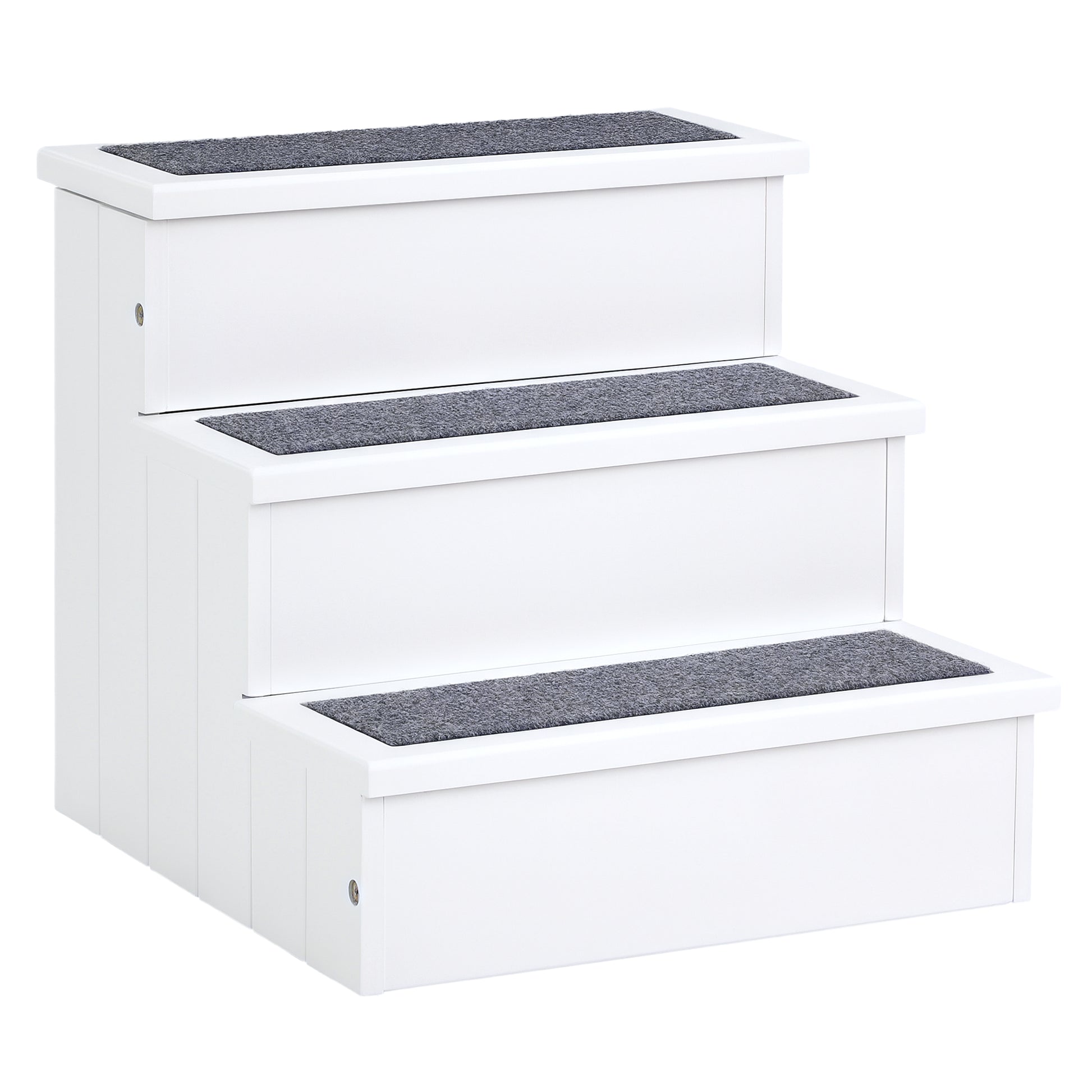 Pet Steps 3-Step Dog Stairs for Small Dogs Cats and Wooden Ramp with Storage Box Carpet Tread, White