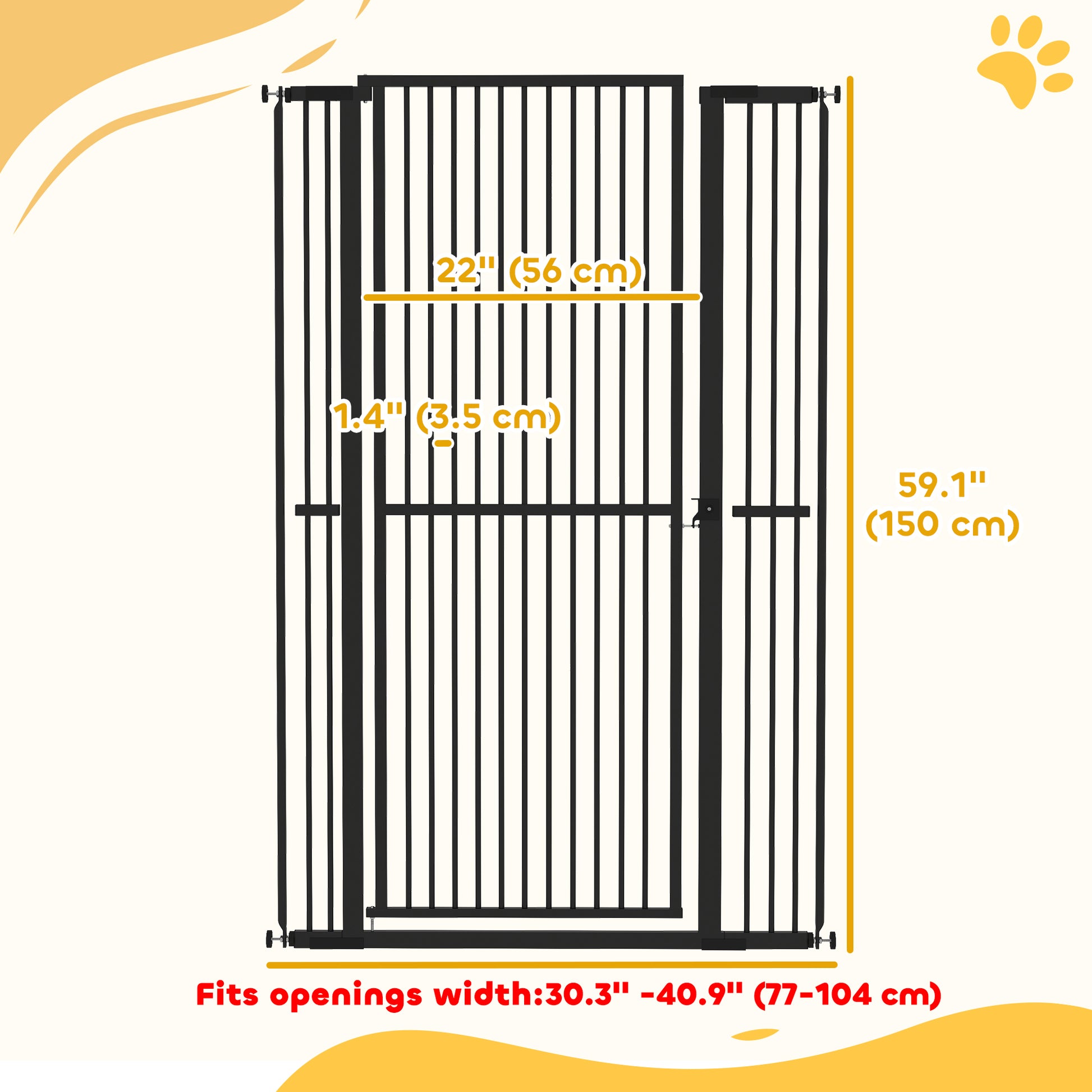 59" Extra Tall Cat Gate, 30"-41" Pet Gate with 2.8" and 5.5" Extensions, for Doorway, Hallway, Stairway, Black