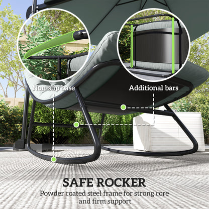 Outdoor Patio Rocking Chair with Cushion, Steel Frame Balcony Chair with Mesh Deep Seat for Porch, Garden, Grey
