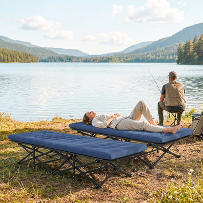 Set of 2 Camping Cot with Soft Pad, 32" Extra Wide Folding Cots with Non-Slip Feet and Carry Bag, Blue