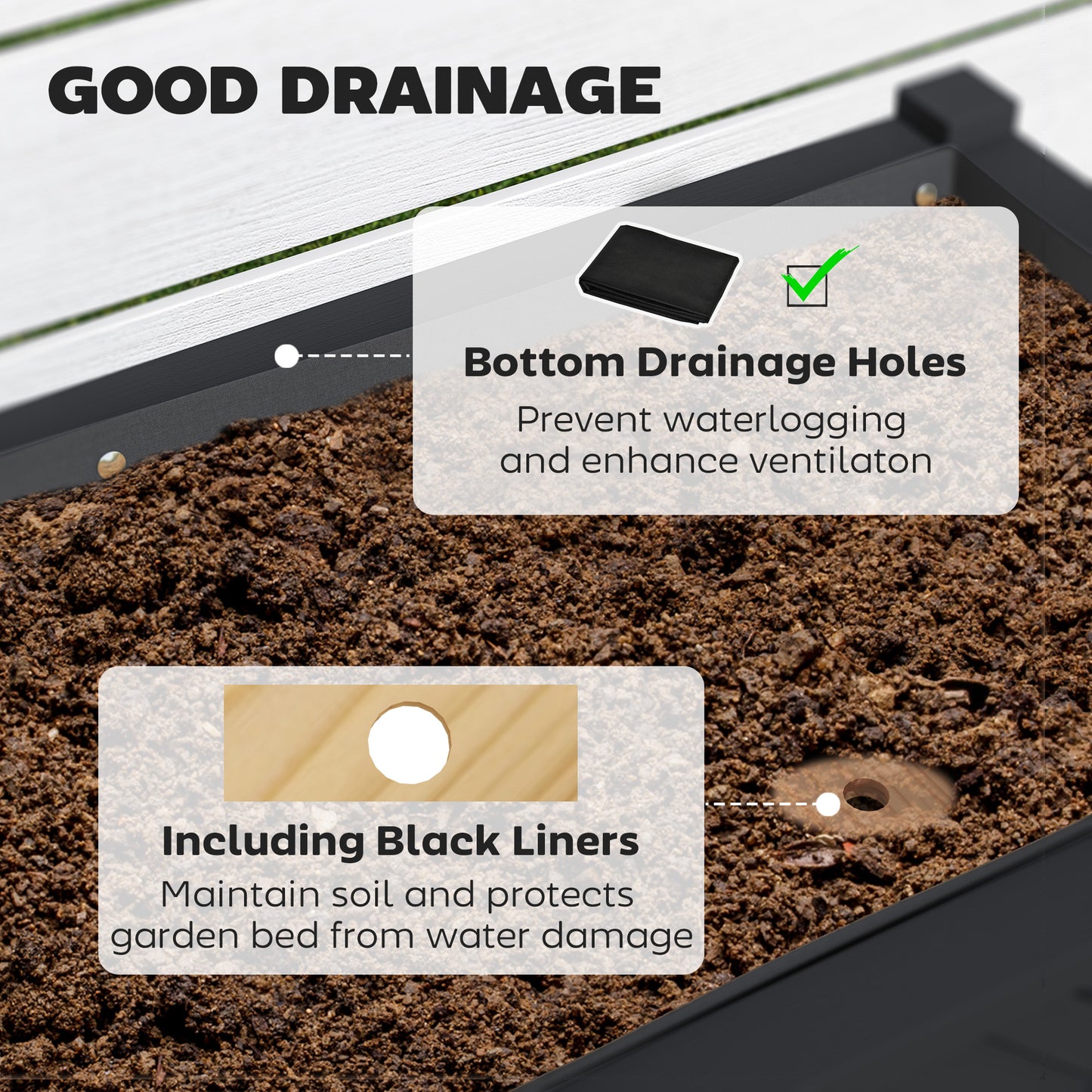 Wooden Raised Garden Bed, Elevated Planter Box with Storage Shelf, Drainage Holes and Liner, 34" x 18" x 30", Black