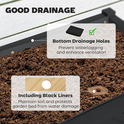 Wooden Raised Garden Bed, Elevated Planter Box with Storage Shelf, Drainage Holes and Liner, 34" x 18" x 30", Black