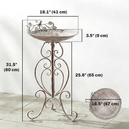 30" Tall Bird Bath with Bird Statues and Decorative Stand, Freestanding Vintage Garden BirdBath Bowl Pedestal, Brown
