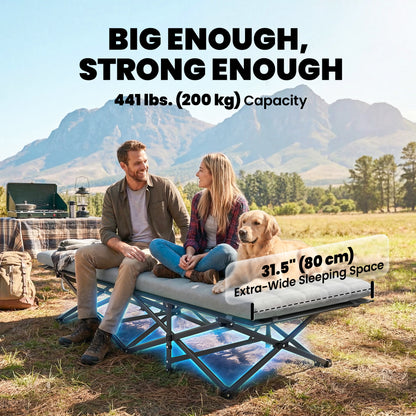 Camping Cot with Soft Pad, 32" Extra Wide Folding Cots with Non-Slip Feet and Carry Bag, Grey