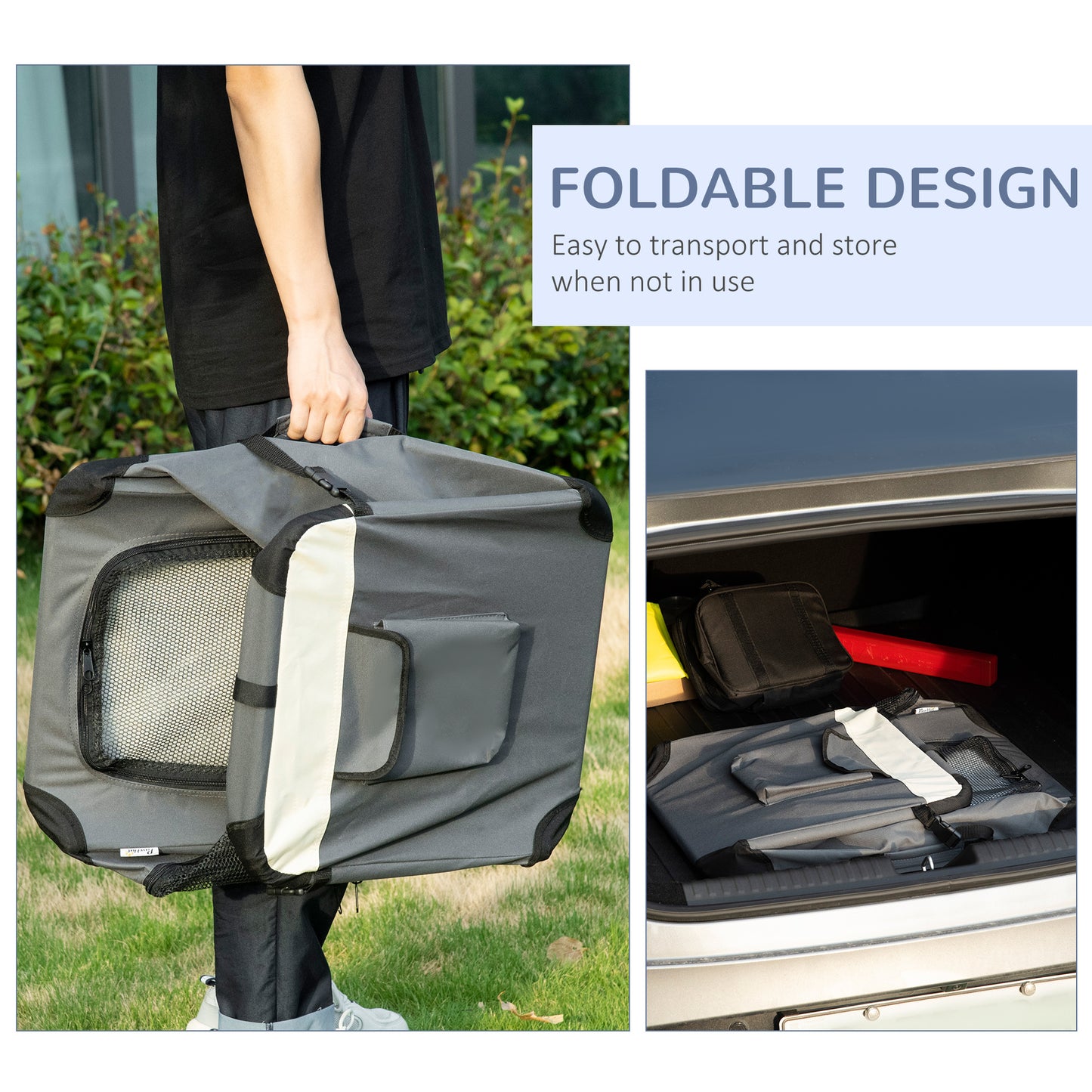 24" Foldable Pet Carrier with Removable Mat, Breathable Mesh, Soft Side Pet Travel Crate for Cat & Miniature Dogs, Grey