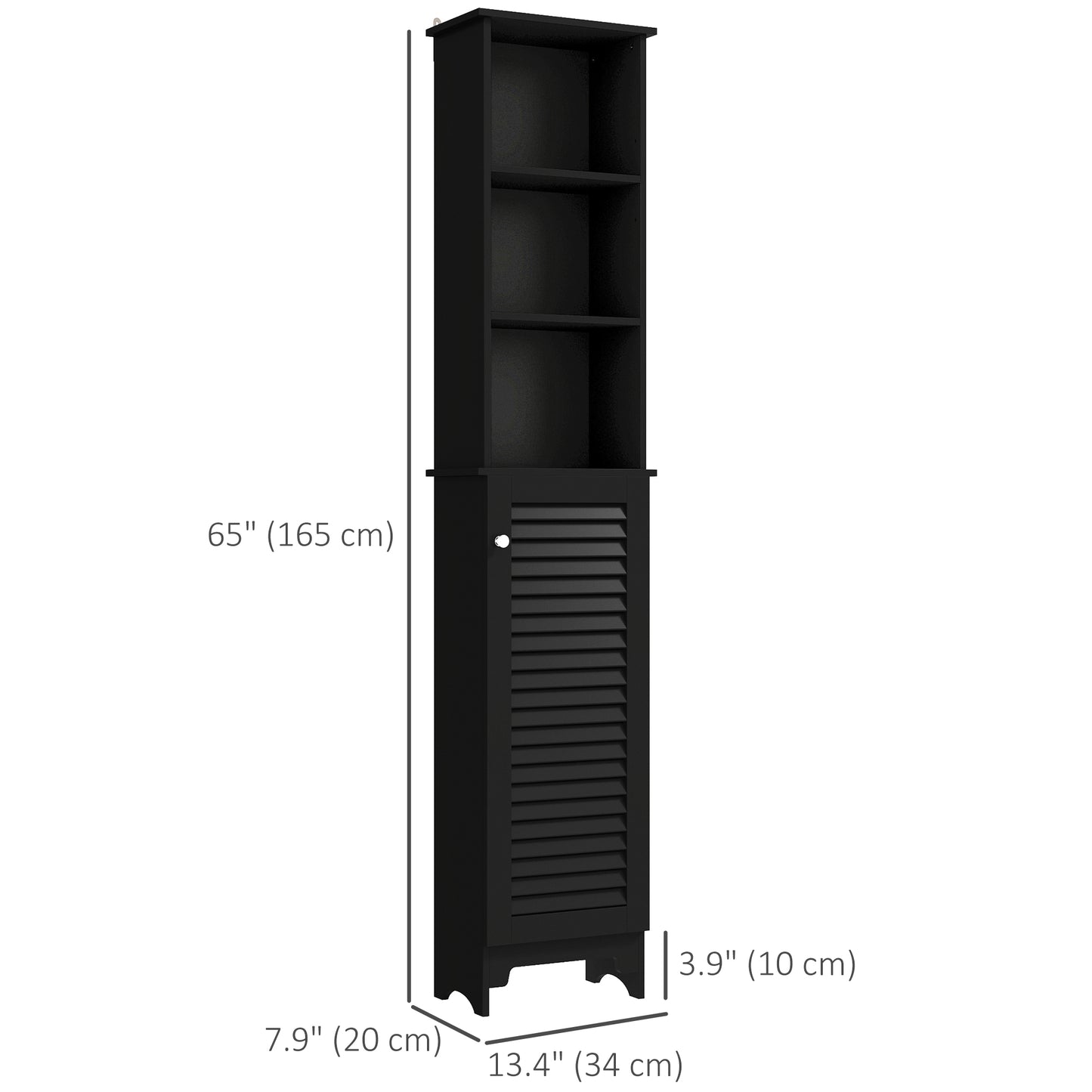 Tall Bathroom Storage Cabinet, Freestanding Linen Tower with 3-Tier Open Adjustable Shelf, Black