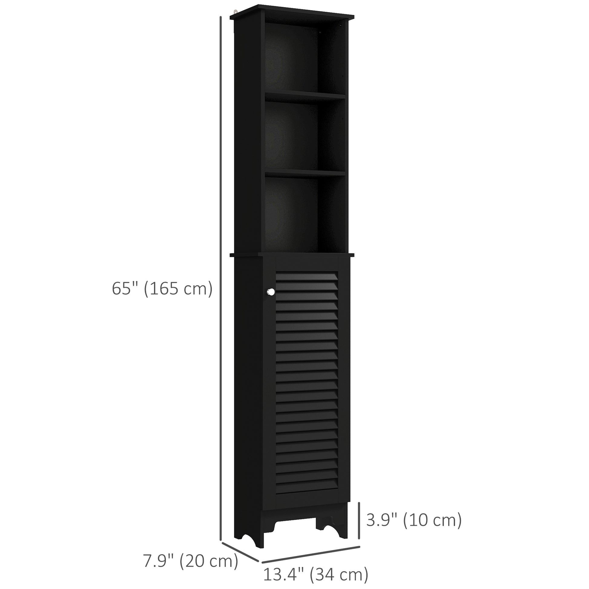 Tall Bathroom Storage Cabinet, Freestanding Linen Tower with 3-Tier Open Adjustable Shelf, Black