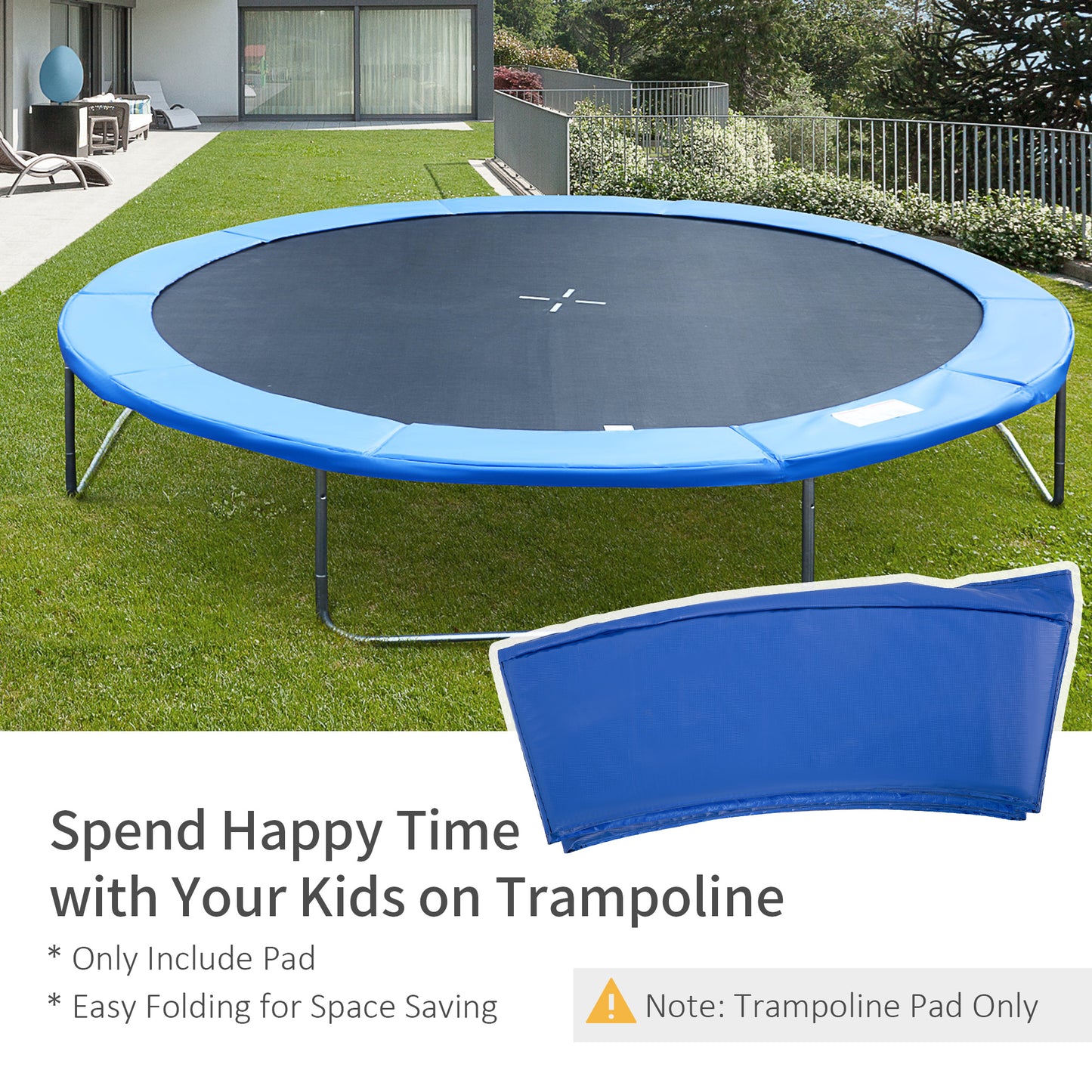 Soozier Trampoline Pad, 14FT Replacement Trampoline Safety Pad Mat Spring Cover, Water-Resistant, UV-Resistant, Tear-Resistant, No Holes for Pole, Blue