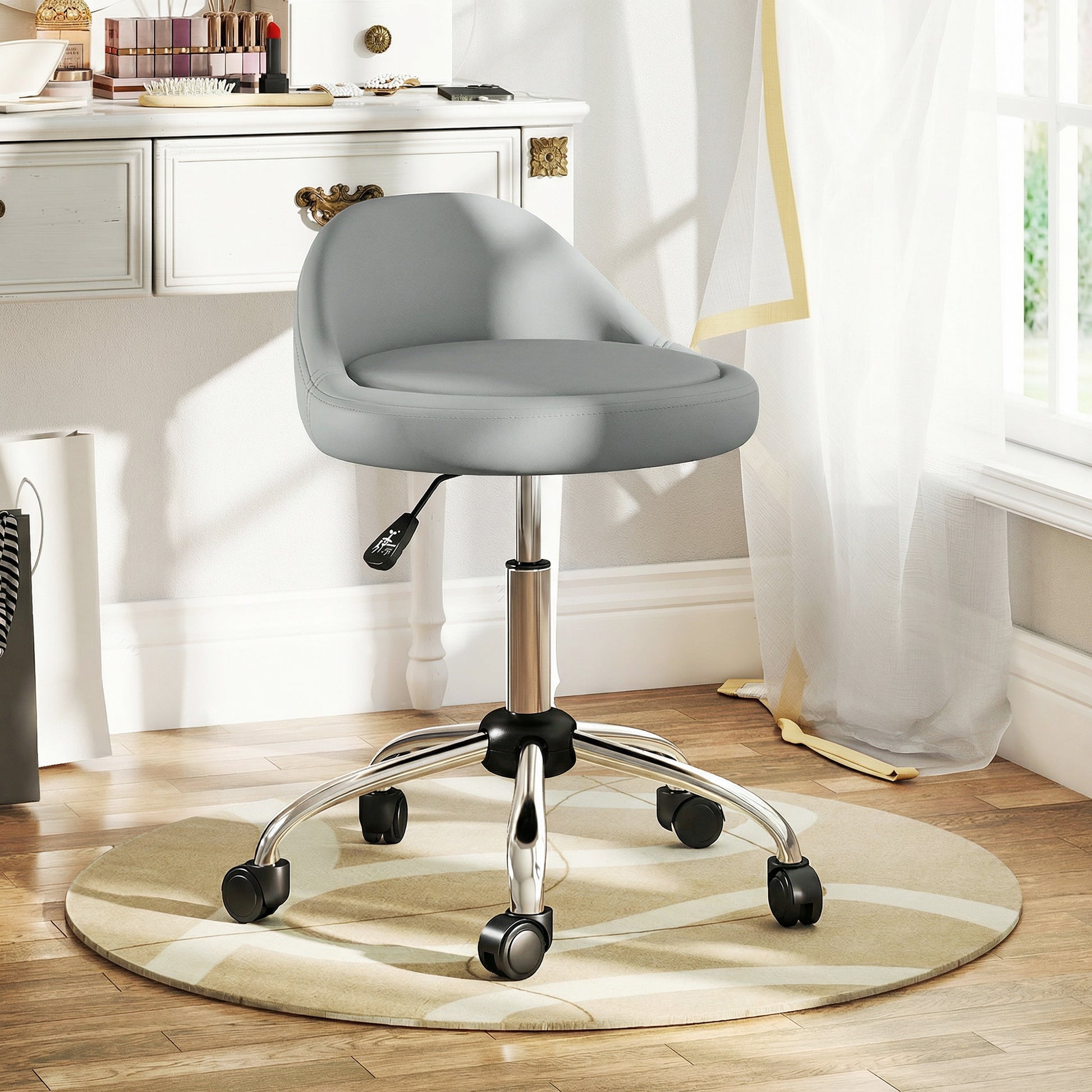 Salon Stool, Adjustable Rolling Stool, Grey