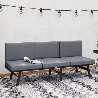 3-in-1 3-Seater Outdoor Sofa, Lounge Chair with 5-Position Adjustable Back, Patio Loveseat with Folding Table, Grey