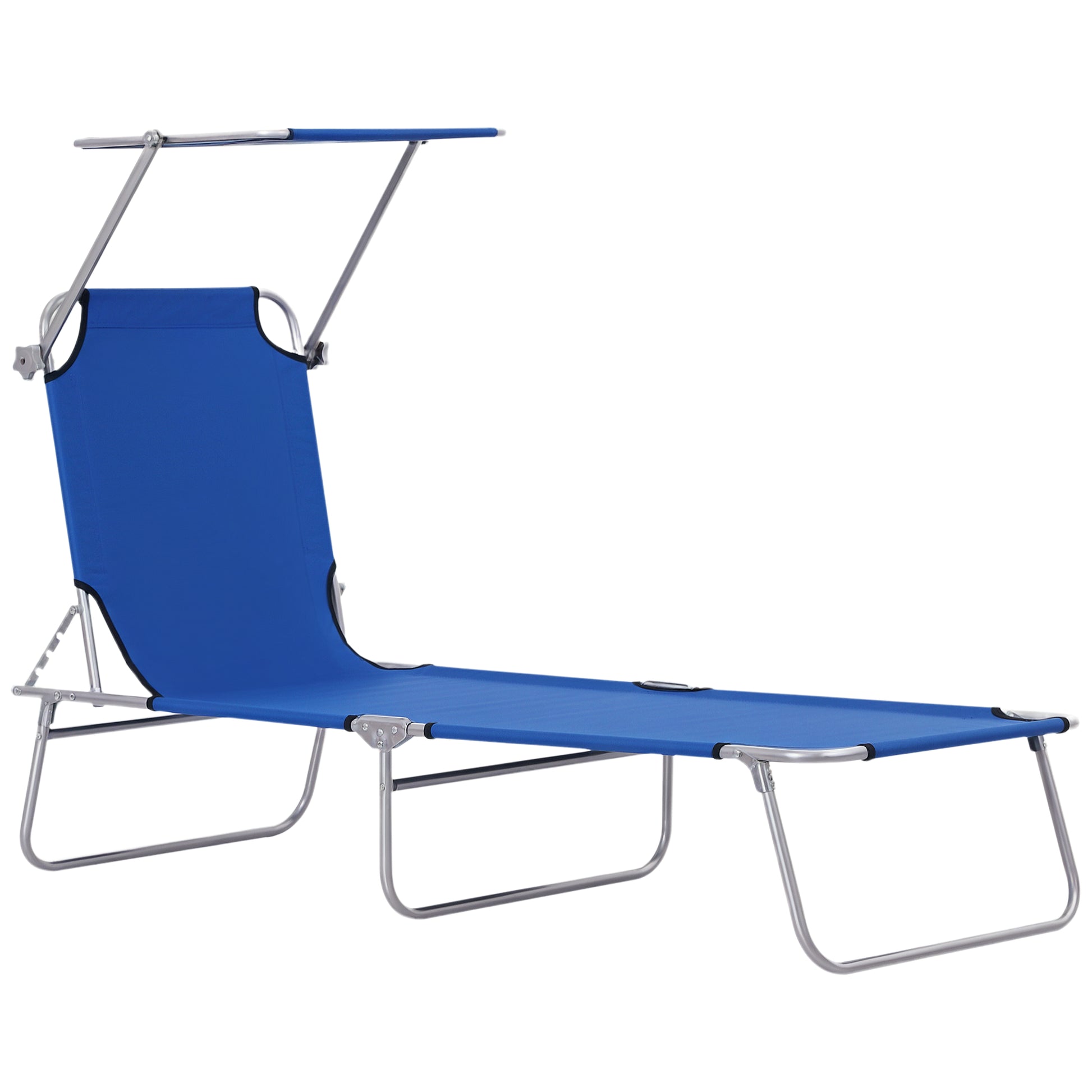 Outdoor Lounge Chair, Adjustable Folding Chaise Lounge, Tanning Chair with Sun Shade for Beach, Camping, Hiking, Backyard, Blue