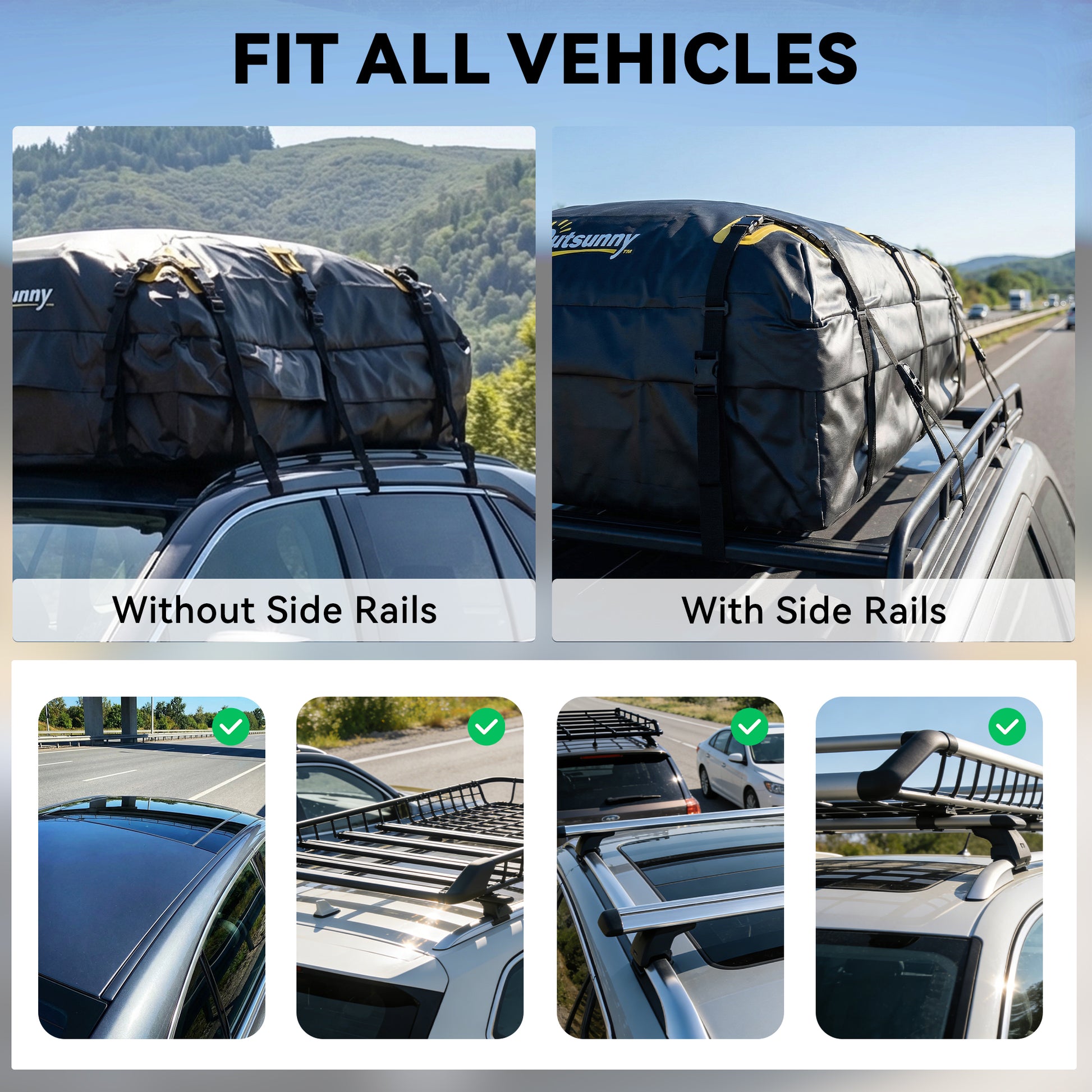 Rooftop Cargo Carrier, 21 Cubic Feet Waterproof Soft-Shell Car Roof Storage Bag with Door Hooks, Anti-Slip Mat