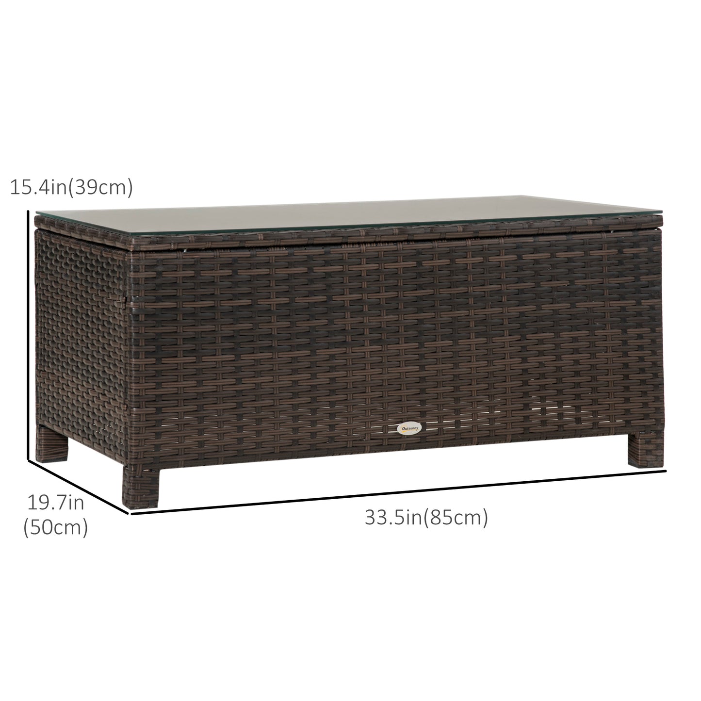 Rattan Wicker Coffee Table with Glass Top Outdoor Garden Patio Furniture Brown Tempered