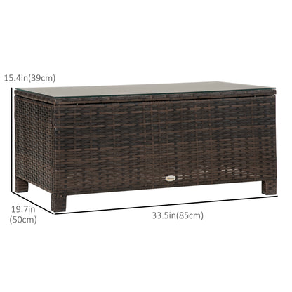 Rattan Wicker Coffee Table with Glass Top Outdoor Garden Patio Furniture Brown Tempered