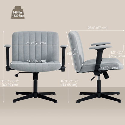 Criss Cross Chair with Flip-up Armrests, Wide Office Chair with Adjustable Height, Tilting, No Wheels, Grey