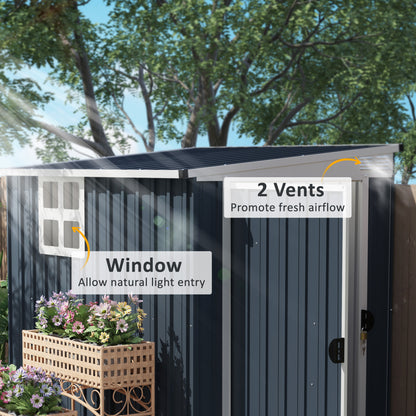 4' x 6' Outdoor Storage Shed, Metal Garden Shed with Window, 2 Vents and Lockable Door, Durable Backyard Tool Storage House for Garden and Patio Use