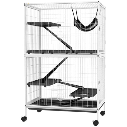 5-Tier Rolling Small Animal Cage, Deluxe Guinea Pig Cage, Ferret Cage for Mink Chinchilla Kitten Rabbit, Light Grey