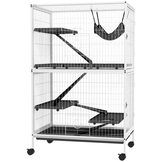 5-Tier Rolling Small Animal Cage, Deluxe Guinea Pig Cage, Ferret Cage for Mink Chinchilla Kitten Rabbit, Light Grey