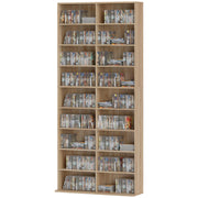 9-Tier DVD Shelf with 18 Compartments and 14 Adjustable Shelves, Holds 640 CDs, 360 DVDs or 430 Blu-rays, Natural Wood