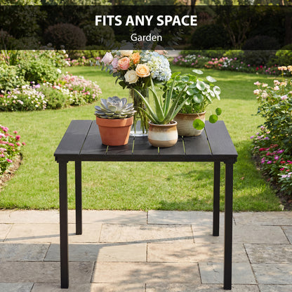Outdoor Dining Table for 4, Square HDPE Patio Table with Metal Legs for Garden, Backyard, Balcony, Deck, Black