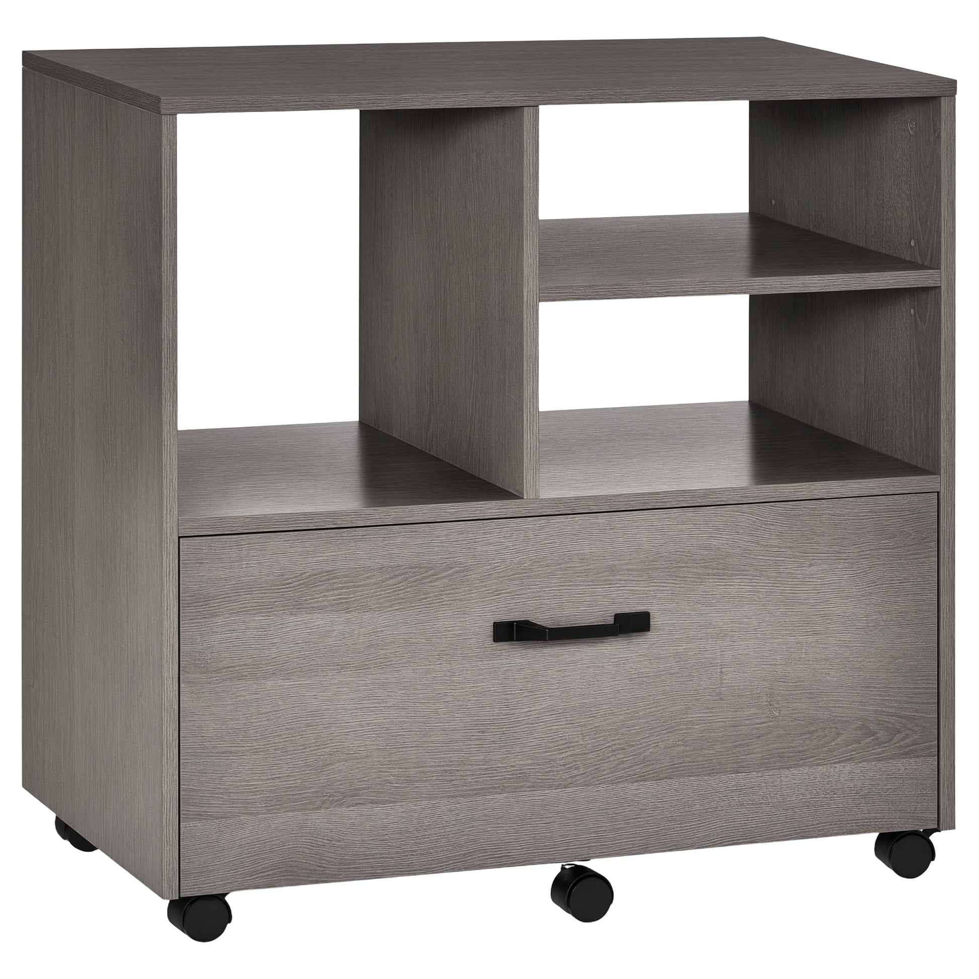 Lateral Filing Cabinet with Open Storage Shelf, Printer Stand, Mobile Office File Cabinet with Wheels for Letter and Legal Sized Files, Grey
