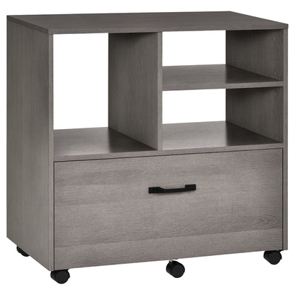 Lateral Filing Cabinet with Open Storage Shelf, Printer Stand, Mobile Office File Cabinet with Wheels for Letter and Legal Sized Files, Grey