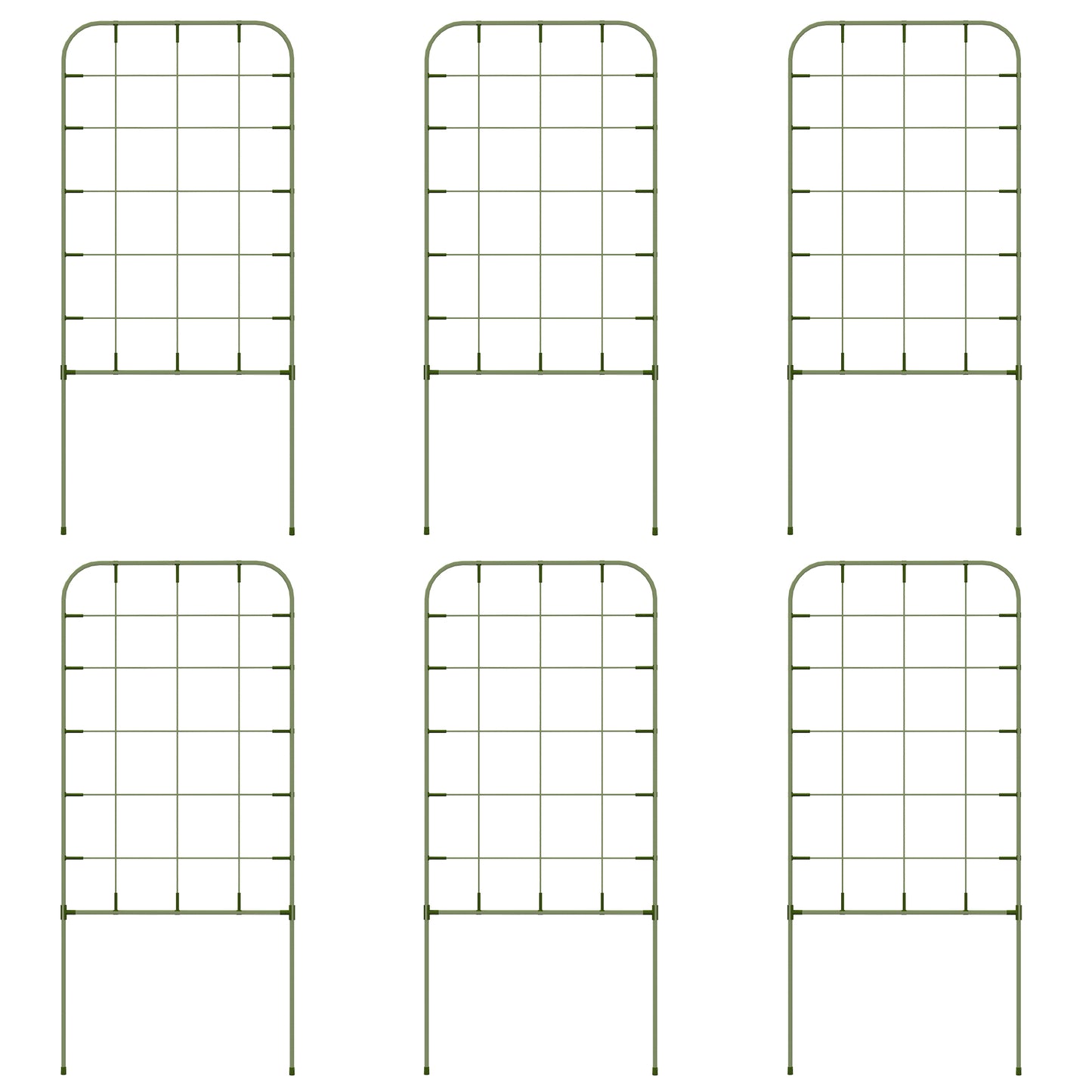 6-Piece Plant Support Set, Trellis for Climbing Plants, Garden Stakes, Steel, Green, 40 x 90 cm
