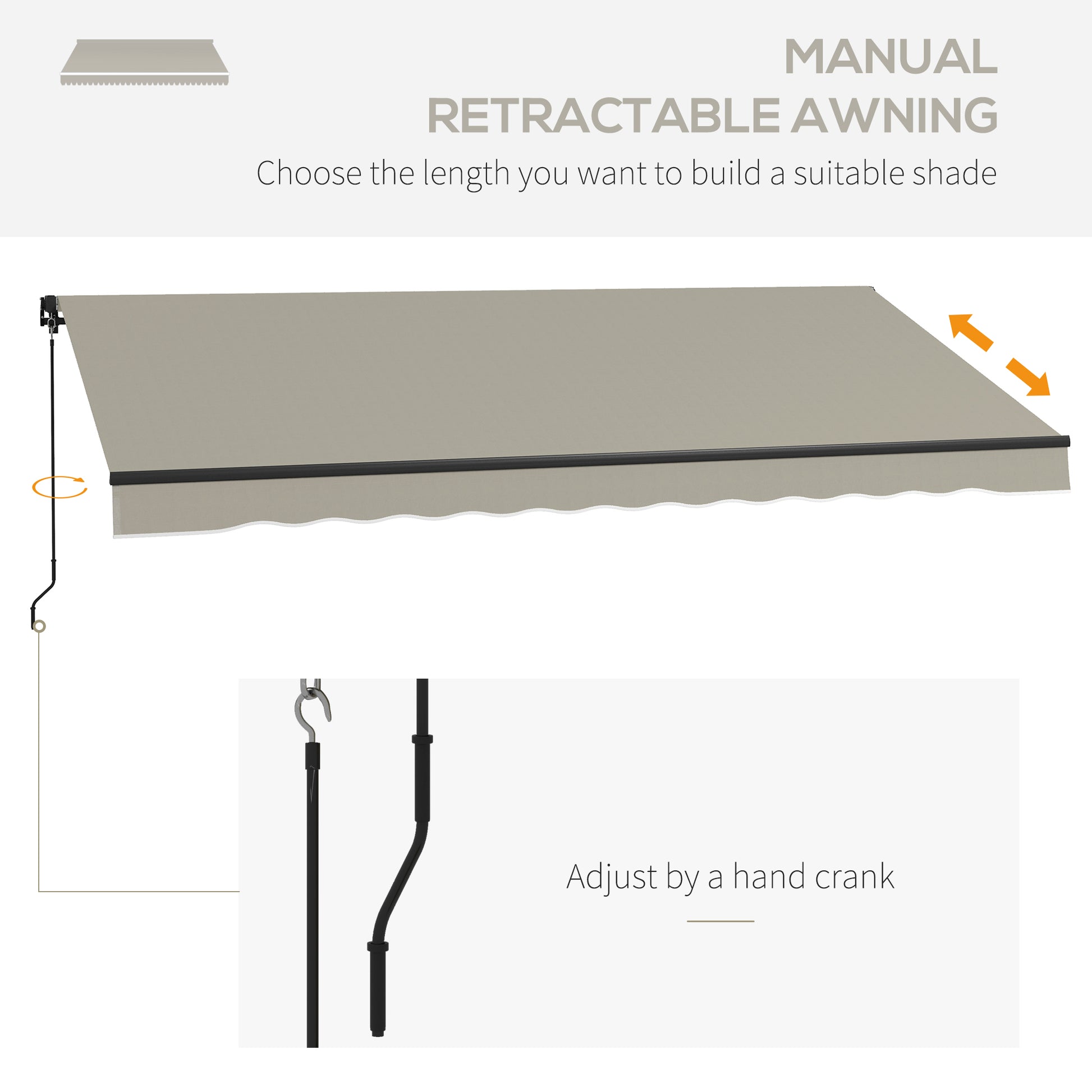 13' x 10' Retractable Awning, UV 30+ Resistant Sunshade Shelter with Adjustable Angle from 45-85°, Light Grey