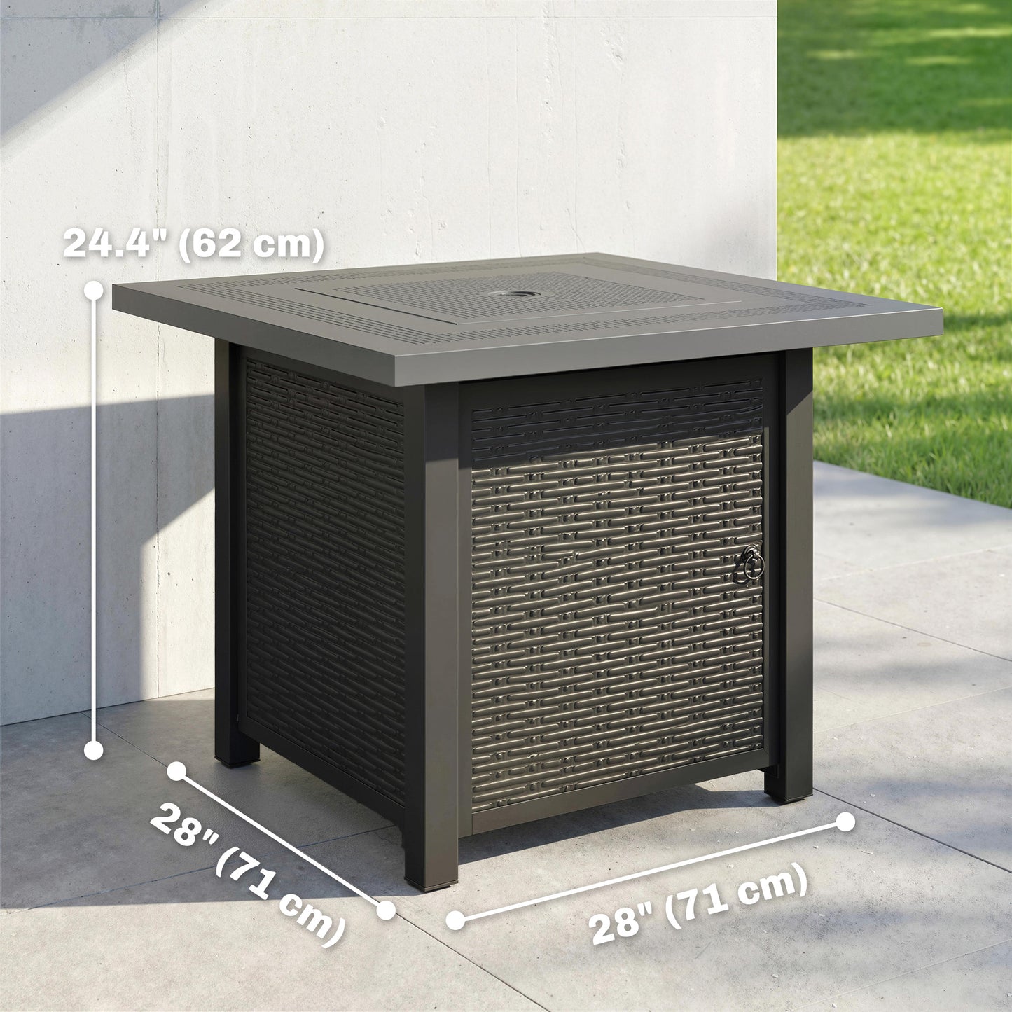 Propane Fire Pit Table, 28" 40000 BTU Outdoor Gas Fire Table with Lava Rocks and Lid, Black
