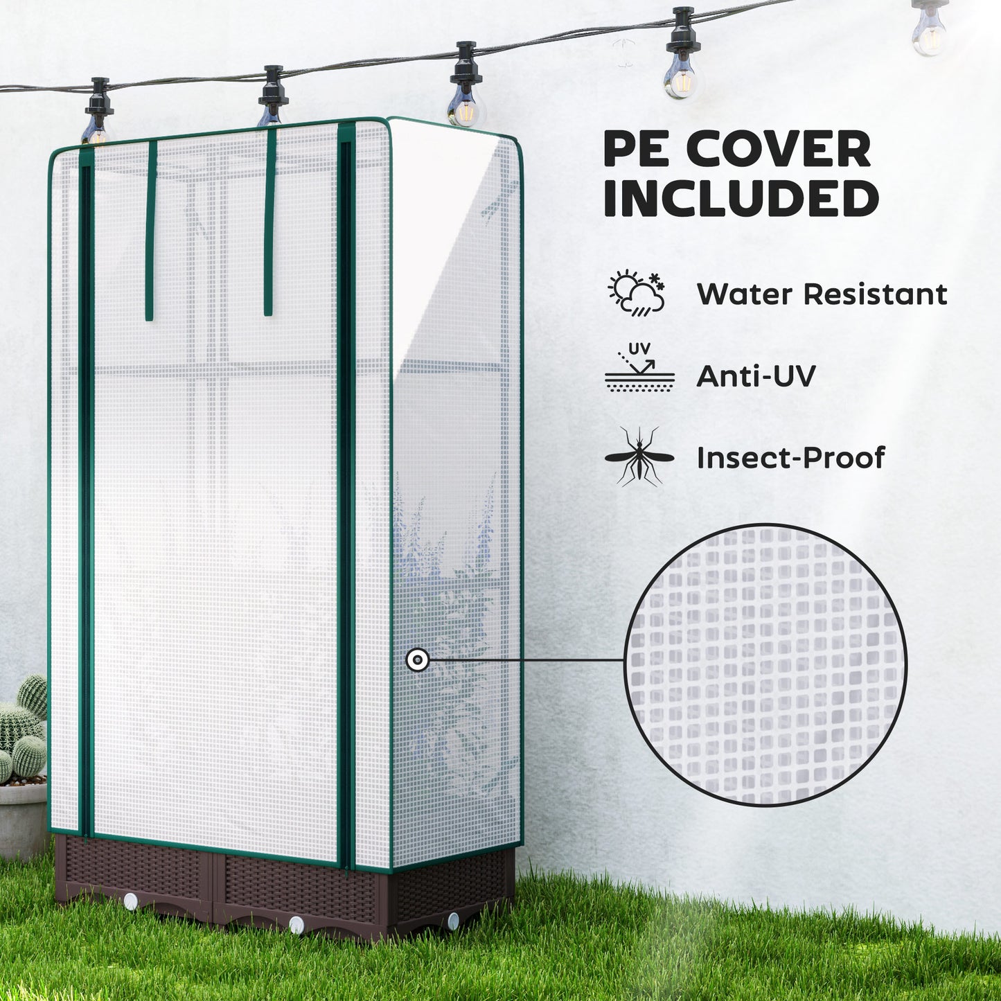 Raised Garden Bed Kit with Trellis, Raised Flower Bed with PE Cover and Zipper Door, 31.5 x 15.7 x 48.8 inch, Brown