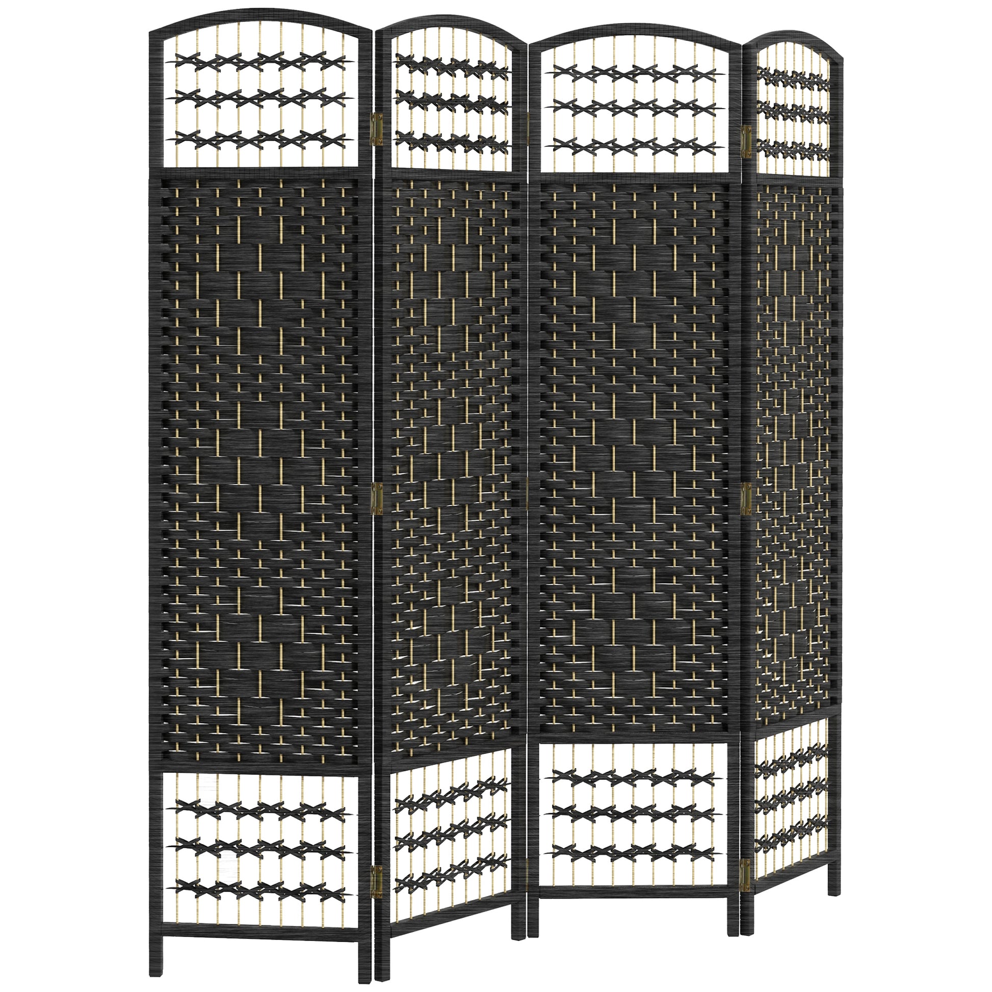 4 Panel Folding Room Divider, Portable Privacy Screen, Wave Fiber Room Partition for Home Office, Black