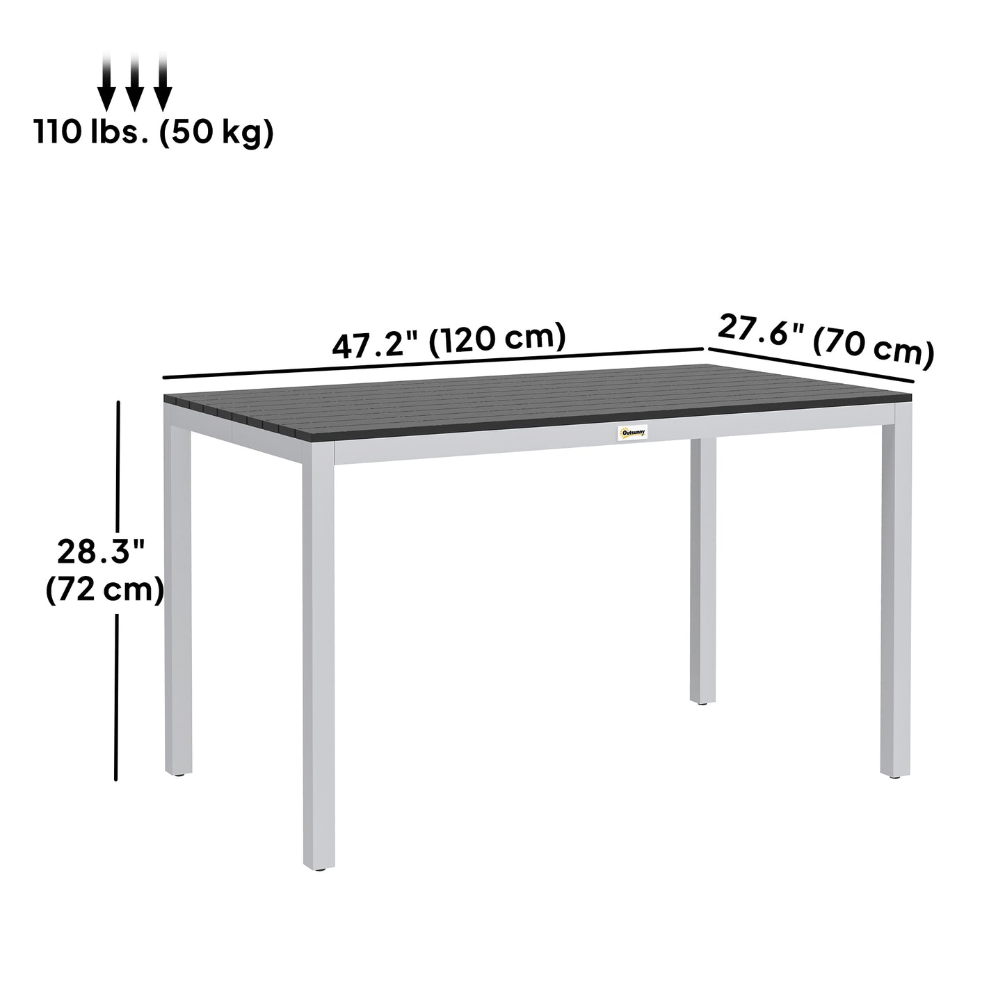 Outdoor Dining Table for 4-6 with Easy Maintenance Slatted Top, Rust-Resistant Aluminium Frame, Black