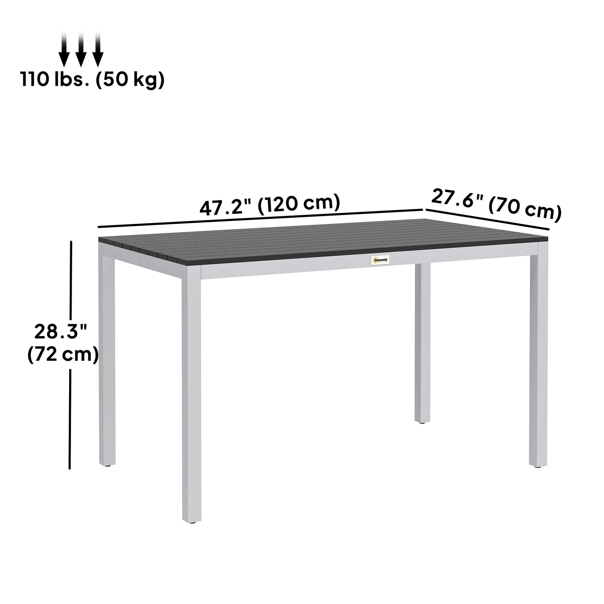 Outdoor Dining Table for 4-6 with Easy Maintenance Slatted Top, Rust-Resistant Aluminium Frame, Black