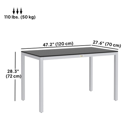 Outdoor Dining Table for 4-6 with Easy Maintenance Slatted Top, Rust-Resistant Aluminium Frame, Black