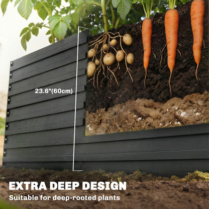 8' x 4' x 2' Raised Garden Bed, Galvanized Planter Box for Growing Flowers, Herbs and Vegetables, Black