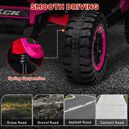 Qaba 2 Seater 24V 7AH Ride on Truck, Electric Car for Kids w/ Spring Suspension, Remote Lights, Horn, Music, Pink