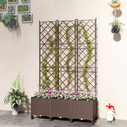 Plastic Raised Garden Bed with Trellis, Self Watering Planter Box with Wheels, Drainage Holes and Plugs