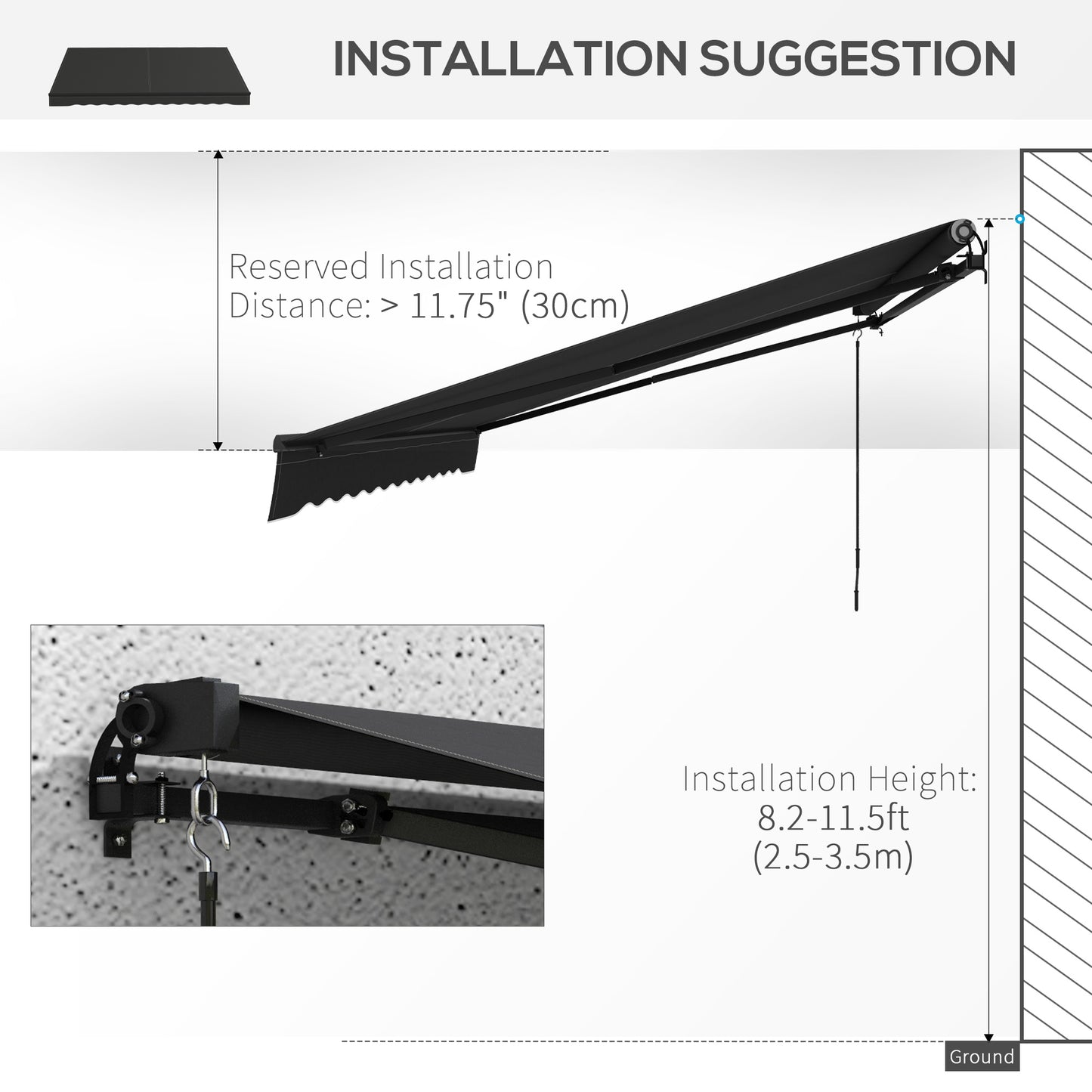 12' x 10' Retractable Awning, 280gsm UV Resistant Sunshade Shelter, for Deck, Balcony, Yard, Black