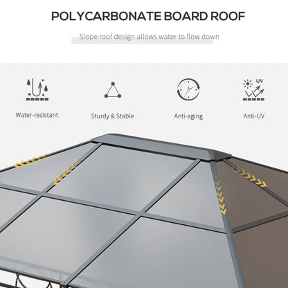 13' x 10' Polycarbonate Hardtop Gazebo Canopy, Outdoor Patio Gazebo with Aluminum Frame & Curtains, Dark Grey