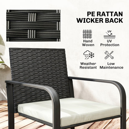 Outdoor Bistro Set, 3 Piece Wicker Patio Furniture with Mesh Seat, Glass Table, Cushions for Porch, Balcony, Cream White